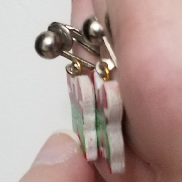 Vtg candy cane clip on earrings, VGUC - Picture 4 of 7